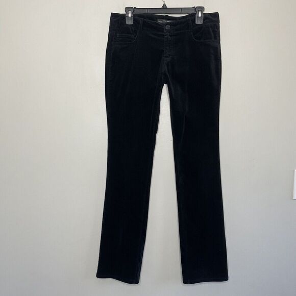 ZARA Velvet Pants Womens 8 Solid Black Straight Leg Mid-Rise 5-Pocket Stretch - Picture 1 of 12